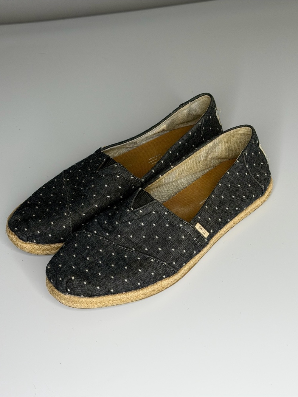 TOMS Navy Denim Polka Dot Espadrilles Size 8